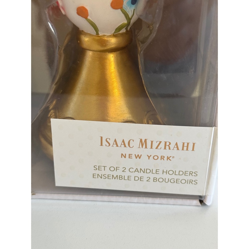 Isaac Mizrahi New York Floral Gold Candle Holders Set of 2 Taper Stands - Picture 6 of 8